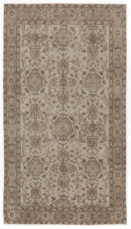 Atina Beige Vintage Wool Handmade Area Rug 3'8" x 6'8"