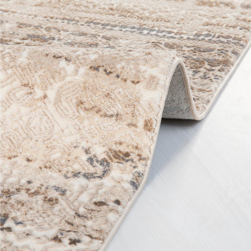 Modern Area Rug – Machine Made Cream Polyester Rug With Overlocked Edge