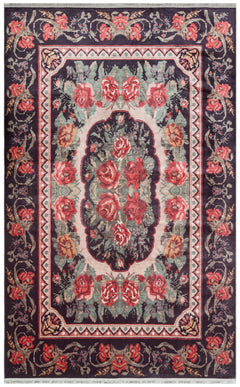 Ternitz Black Floral Cotton Machine Made Area Rug