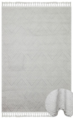 Grey Geometric Area Rug – Modern Machine Made Carpet With Ethnic Pattern