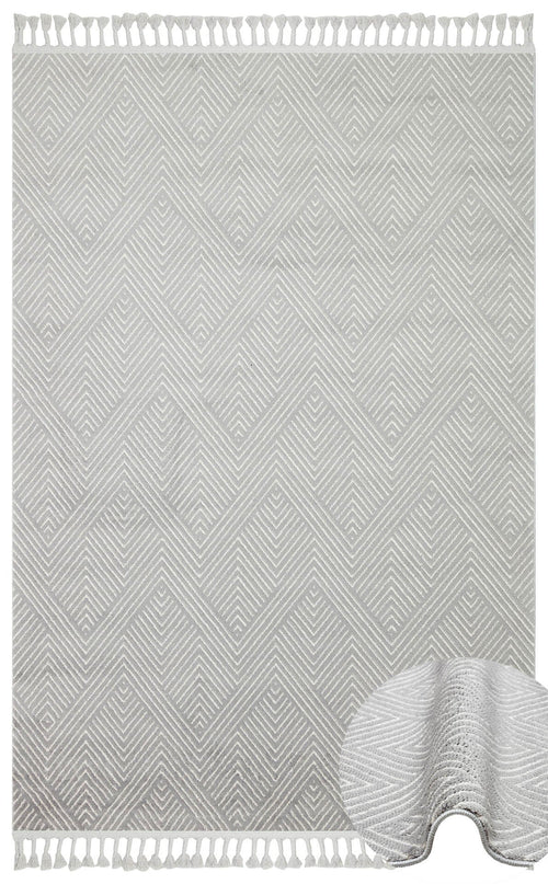 Grey Geometric Area Rug – Modern Machine Made Carpet With Ethnic Pattern
