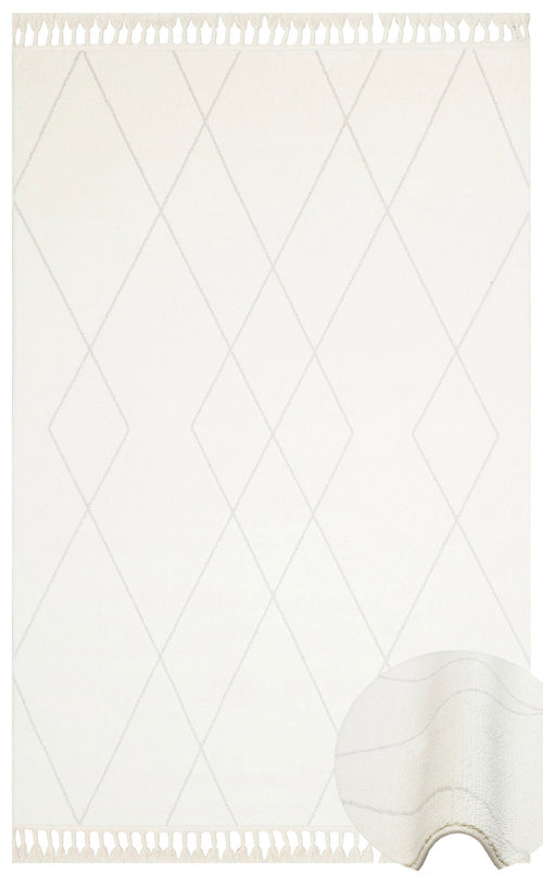 Qrendi White Geometric Machine Made Area Rug