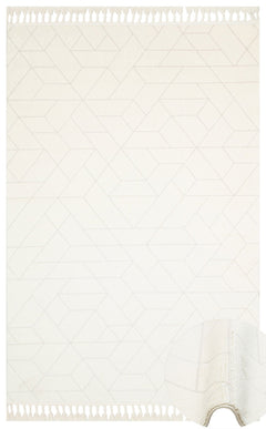 White Geometric Rug – Modern Area Rug With Ethnic Pattern, Soft Textured Carpet
