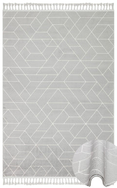 Grey Geometric Area Rug - Modern Machine Made Carpet With Ethnic Pattern Design