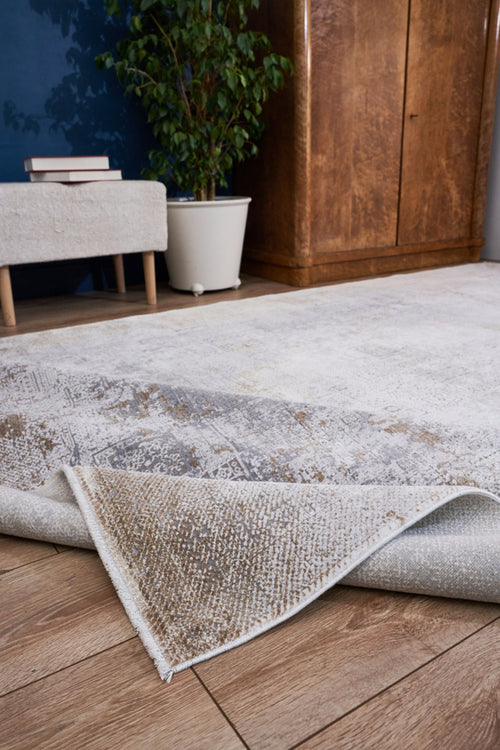 Modern Bamboo Area Rug – Machine Made Gold Non Slip Carpet for Living Room