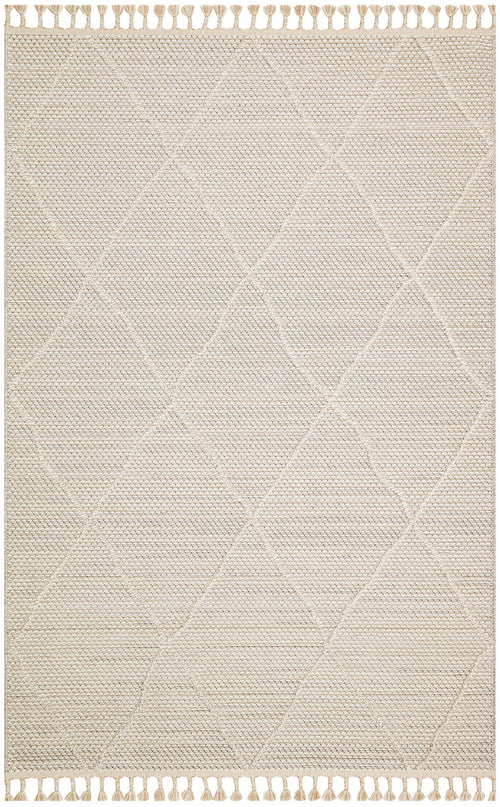 Beige Geometric Jute Rug - Machine Made Area Rug With Soft Texture & Dust Free Finish