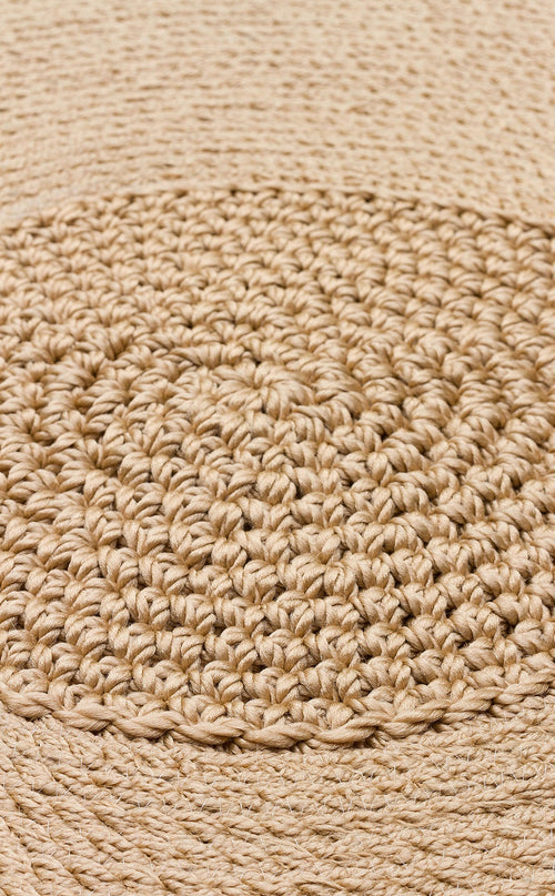 Round Jute Rug – Beige Geometric Knitted Jute Carpet with Soft Texture