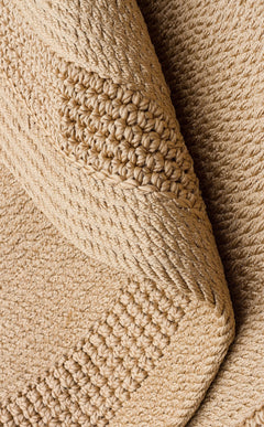 Round Jute Rug – Beige Geometric Knitted Jute Carpet with Soft Texture