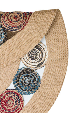 Round Jute Rug - Beige Geometric Pattern Knitted Jute Carpet, Soft Texture