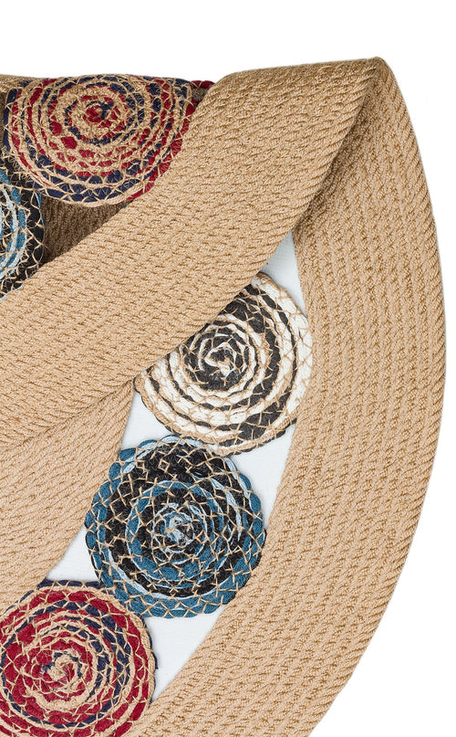 Round Jute Rug - Beige Geometric Pattern Knitted Jute Carpet, Soft Texture