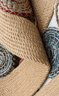 Round Jute Rug - Beige Geometric Pattern Knitted Jute Carpet, Soft Texture