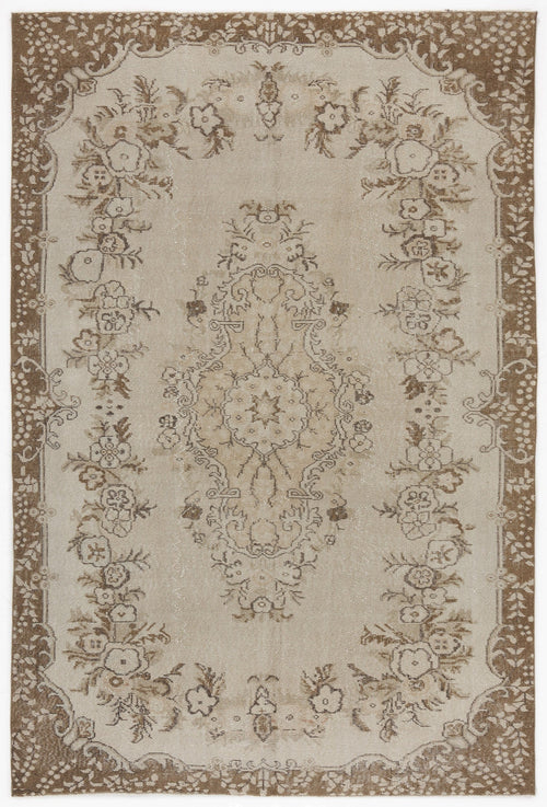Atina Beige Vintage Wool Handmade Area Rug 5'5" x 10'3"