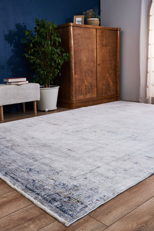 Bamboo Area Rug - Grey Frame Machine Made Non Slip Decorative Floor Carpet