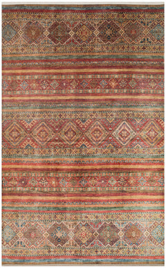 Red Cotton Area Rug - Machine Made Rug with Antique Pattern & Non Slip Carpet
