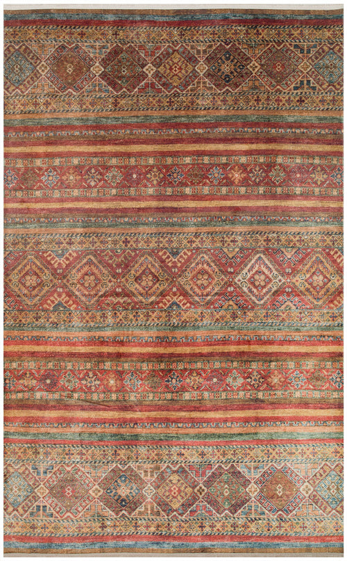 Red Cotton Area Rug - Machine Made Rug with Antique Pattern & Non Slip Carpet