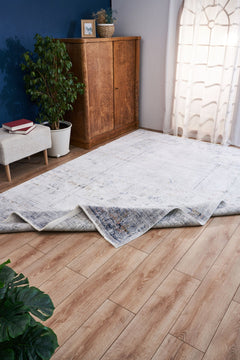 Bamboo Area Rug - Grey Frame Machine Made Non Slip Decorative Floor Carpet