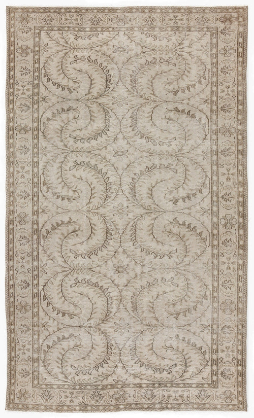 Atina Beige Vintage Wool Handmade Area Rug 5'4" x 8'11"