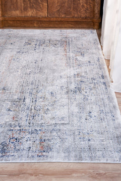 Bamboo Area Rug - Grey Frame Machine Made Non Slip Decorative Floor Carpet