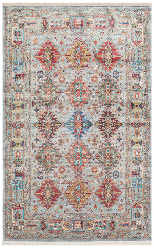 Vintage Cotton Area Rug – Blue Machine Made Rug With Antique Pattern, Non Slip