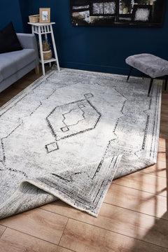 Grey Bamboo Area Rug – Machine Made Antislip Carpet With Grey Frame For Living Room