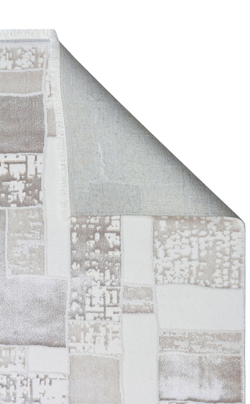 Cream Patchwork Rug - Machine Made Area Rug With Soft Texture & Non Slip Pad