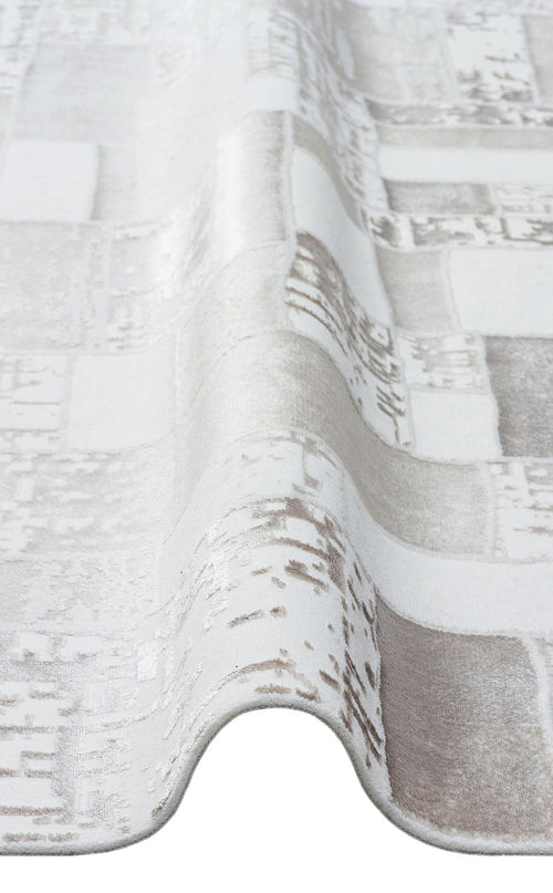 Cream Patchwork Rug - Machine Made Area Rug With Soft Texture & Non Slip Pad