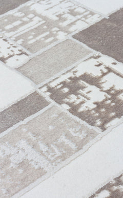 Cream Patchwork Rug - Machine Made Area Rug With Soft Texture & Non Slip Pad