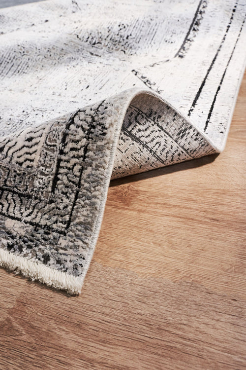 Grey Bamboo Area Rug – Machine Made Antislip Carpet With Grey Frame For Living Room