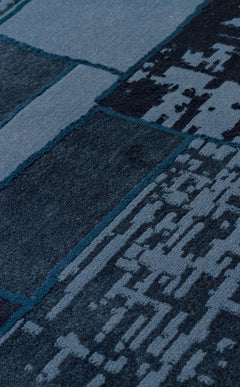 Blue Patchwork Area Rug - Machine Made Washable Non Slip Modern Carpet