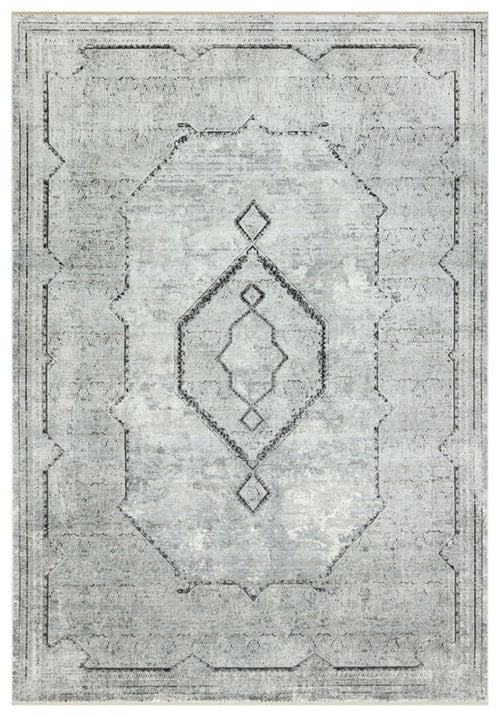 Grey Bamboo Area Rug – Machine Made Antislip Carpet With Grey Frame For Living Room