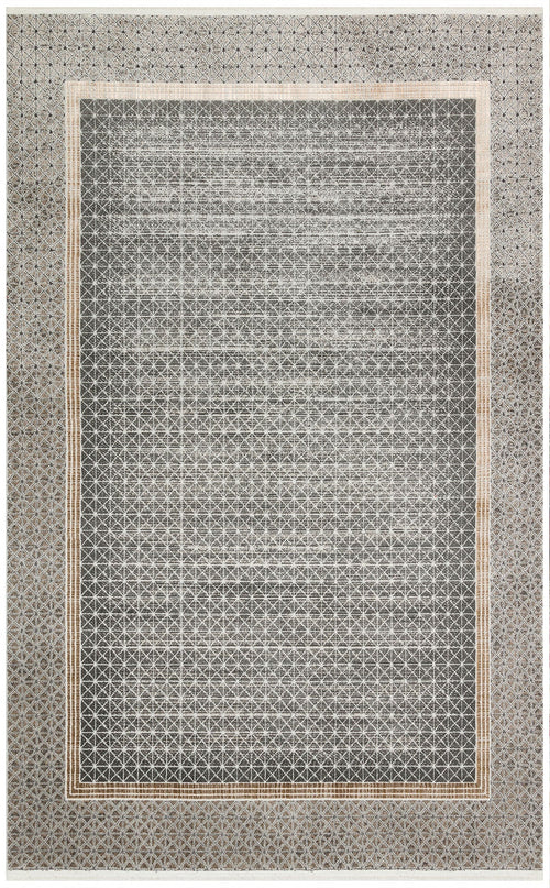 Machine Made Area Rug - Grey Flatweave Modern Patterned Rug With Soft Texture