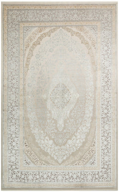Cream Area Rug - Machine Made Classic Oriental Style Rug | Gold & Soft Texture