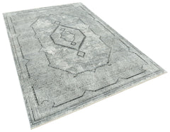 Grey Bamboo Area Rug – Machine Made Antislip Carpet With Grey Frame For Living Room