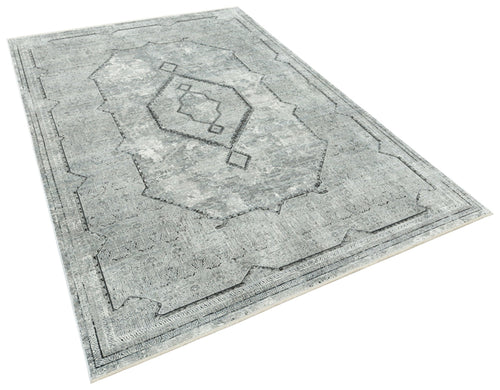 Grey Bamboo Area Rug – Machine Made Antislip Carpet With Grey Frame For Living Room