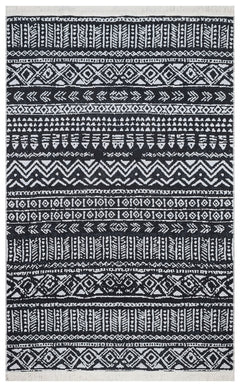 Cotton Kilim Rug – Modern Woven Black Ethnic Patterned Flatweave Carpet