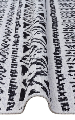 Cotton Kilim Rug – Modern Woven Black Ethnic Patterned Flatweave Carpet