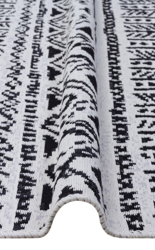 Cotton Kilim Rug – Modern Woven Black Ethnic Patterned Flatweave Carpet