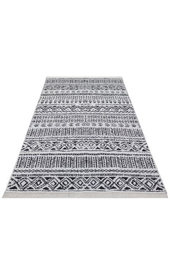 Cotton Kilim Rug – Modern Woven Black Ethnic Patterned Flatweave Carpet