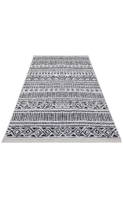 Cotton Kilim Rug – Modern Woven Black Ethnic Patterned Flatweave Carpet