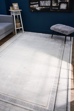 Cream Bamboo Area Rug – Machine Made Woven Viscose Rug With Frame Design