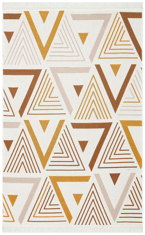 Cotton Kilim Rug - Beige Zigzag Modern Woven Double Sided Washable Rug