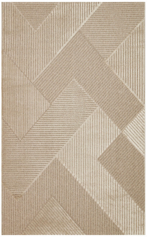 Geometric Wool Rug - Machine Made Brown Flatweave Area Rug With Soft Texture