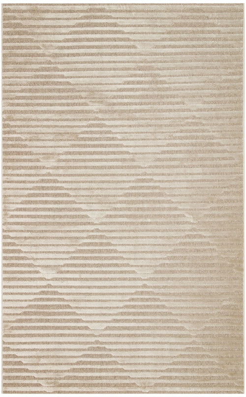 Wool Viscose Area Rug – Machine Made Rug | Geometric Brown Cream Flatweave Carpet
