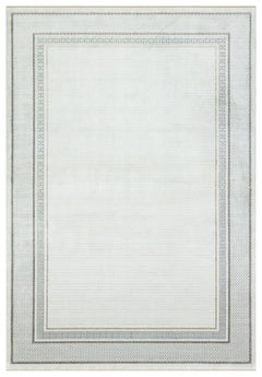 Cream Bamboo Area Rug – Machine Made Woven Viscose Rug With Frame Design