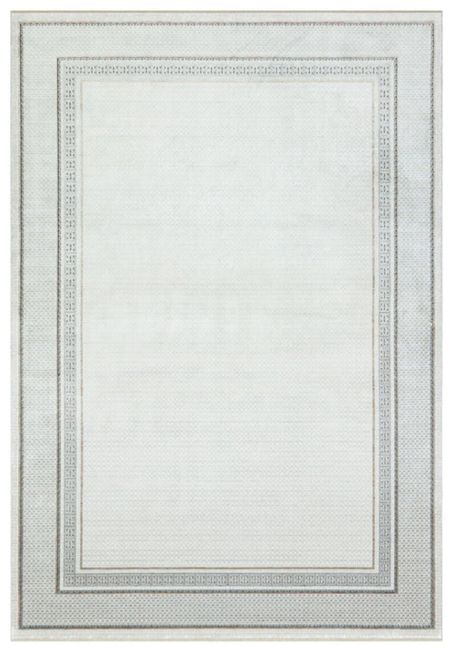 Cream Bamboo Area Rug – Machine Made Woven Viscose Rug With Frame Design