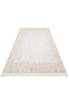 Beige Striped Area Rug – Machine Made Rug with Antislip Floor Mat, Flatweave