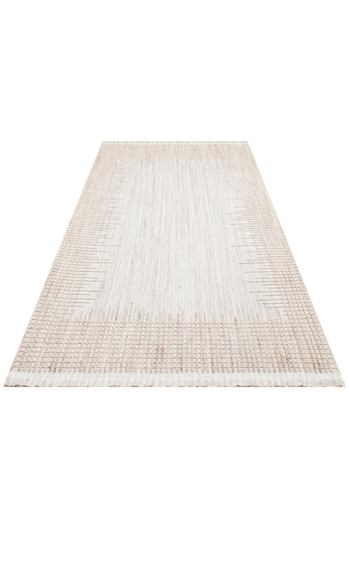 Beige Striped Area Rug – Machine Made Rug with Antislip Floor Mat, Flatweave