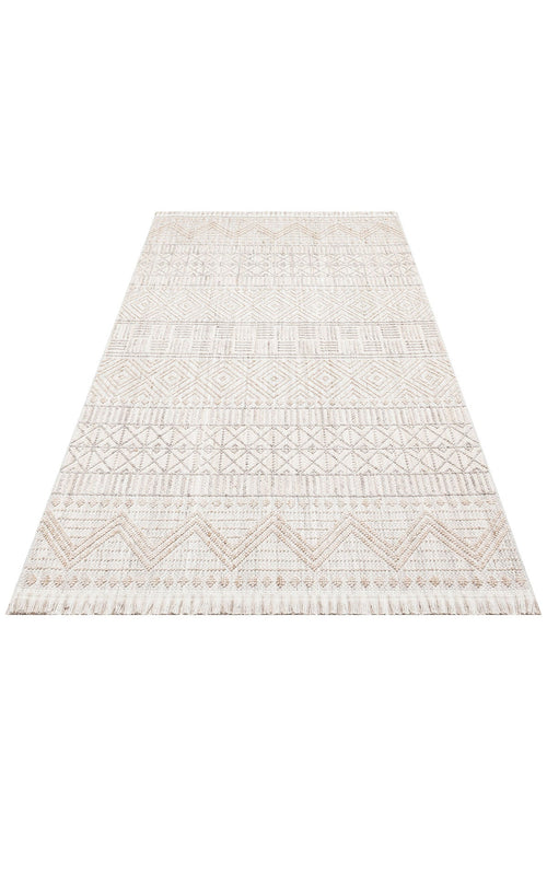 Beige Geometric Area Rug - Machine Made Rug With Dustproof Flatweave Design