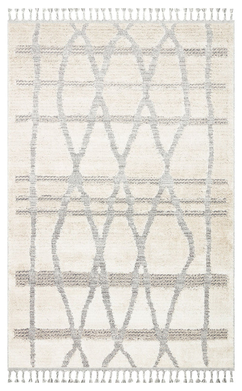 Cream Geometric Area Rug - Machine Made Rug With Soft Texture & Non Slip