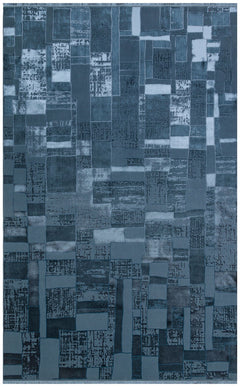 Blue Patchwork Area Rug - Machine Made Washable Non Slip Modern Carpet